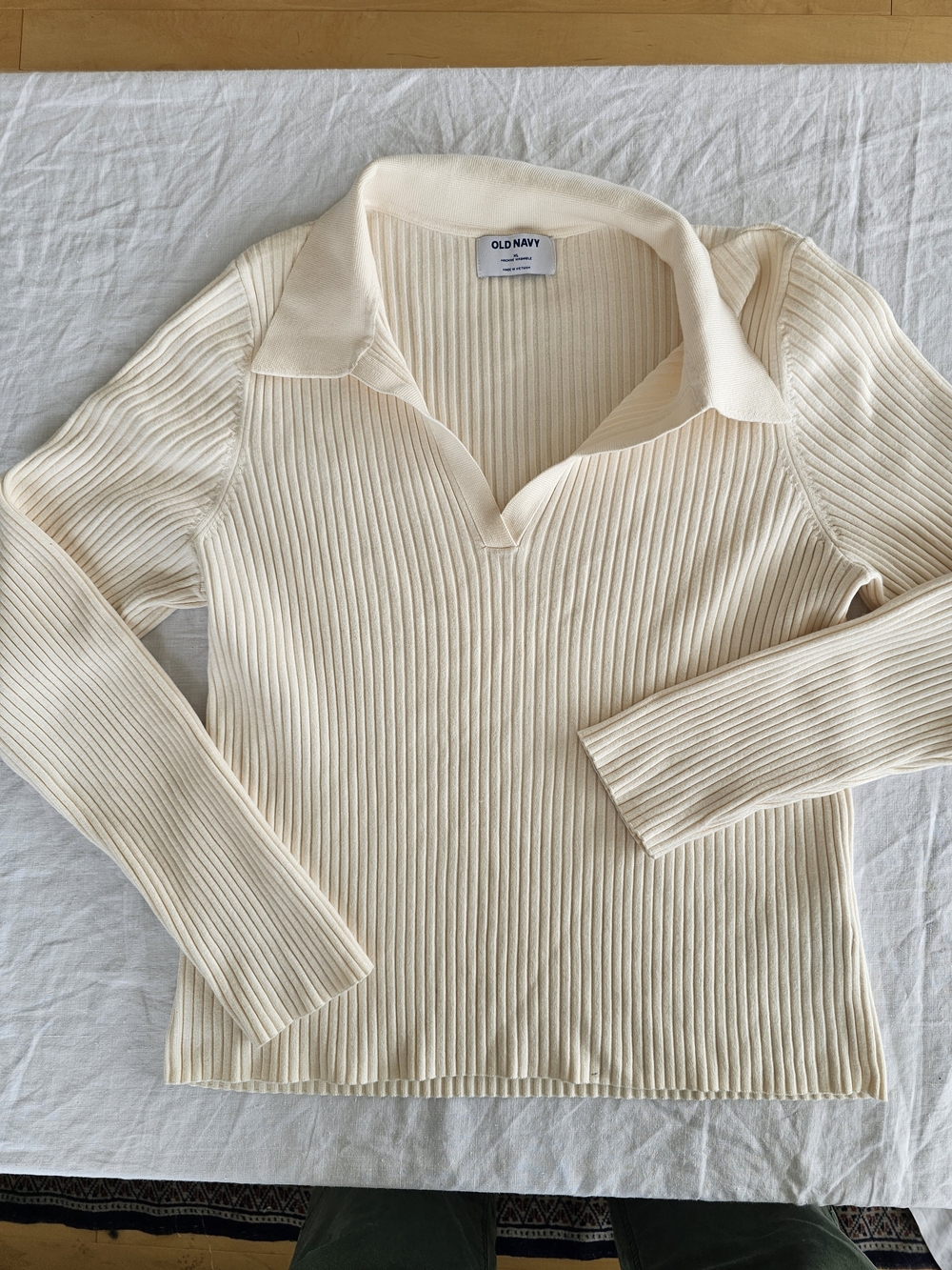 Old Navy Cream Ribbed Long Sleeve Polo Sweater Size XL